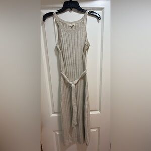 Promesa Elegant Beige Sleeveless Ribbed  Midi  Knit Dress